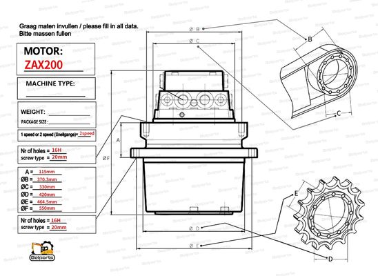 Belparts製油圧ショベルHMGF36 ZX200 ZX200-6 油圧走行モーター オイル漏れ修理 9168003 9195451